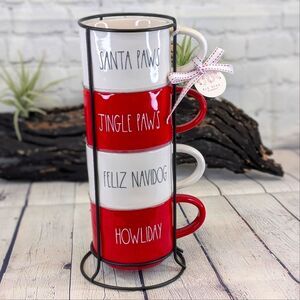 Rae Dunn FELIZ NAVIDOG, HOWLIDAY, JINGLE PAWS, SANTA PAWS Christmas Mug Stacker